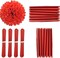 12pc Red Tissue Paper Pompoms-Hanging Paper Pom Poms Paper Flowers Ball for Party Decorative(10&12inch)